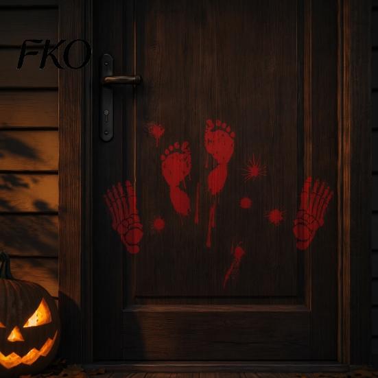 Kitchen Wall Decoration Halloween Blood Handprints/Footprints Stickers, Removable Decals, Spooky Waterproof Moisture-proof Sticker Window