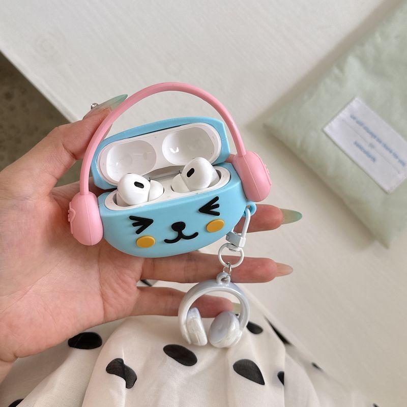 

Cartoon Cute Three-Dimensional Blue Headset QOO Apple Bluetooth Earbuds Case for Airpodspro/Pro2 Girls Fashion Net Red Creative Trendy Airpods2/3/4 airpods 1/2 Headset queer + pendant