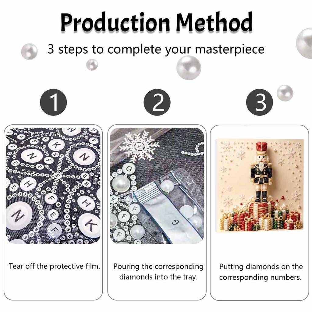Framed Pearl Art DIY Kit with Christmas Nutcracker and Gift Boxes 3D Sparkling Bead Canvas Painting Handmade Gift for Home Decoration