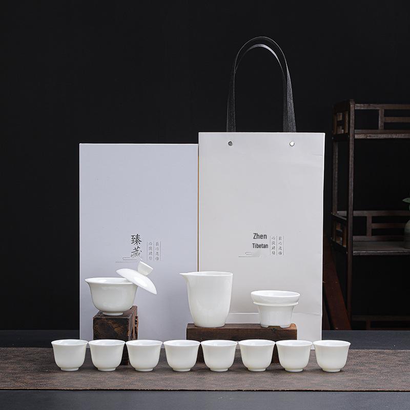 Jade White Porcelain Gongfu Tea Set: Elegant Gift for Anniversaries and Business Events