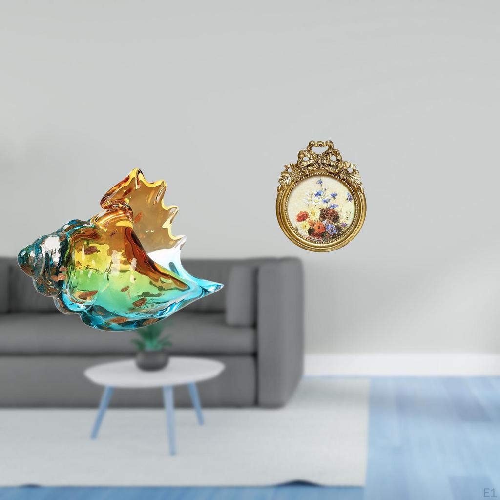 Glass Conch Art Figurine with Vintage Ornate Frame Sea Animal Decor for Home Office Entryways