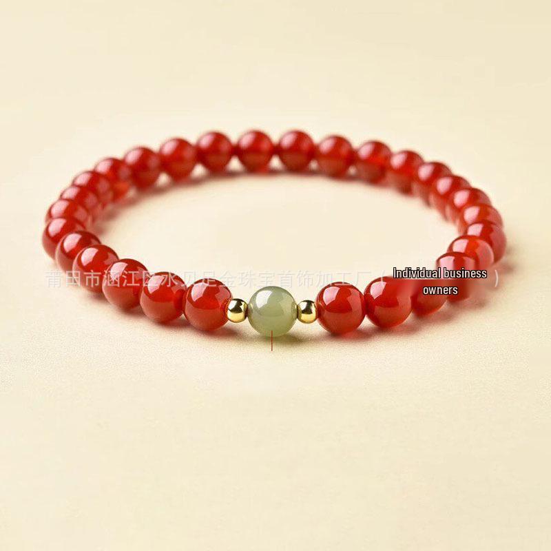 Gold Agate Women's Exquisite Red Woven Bead Bracelet