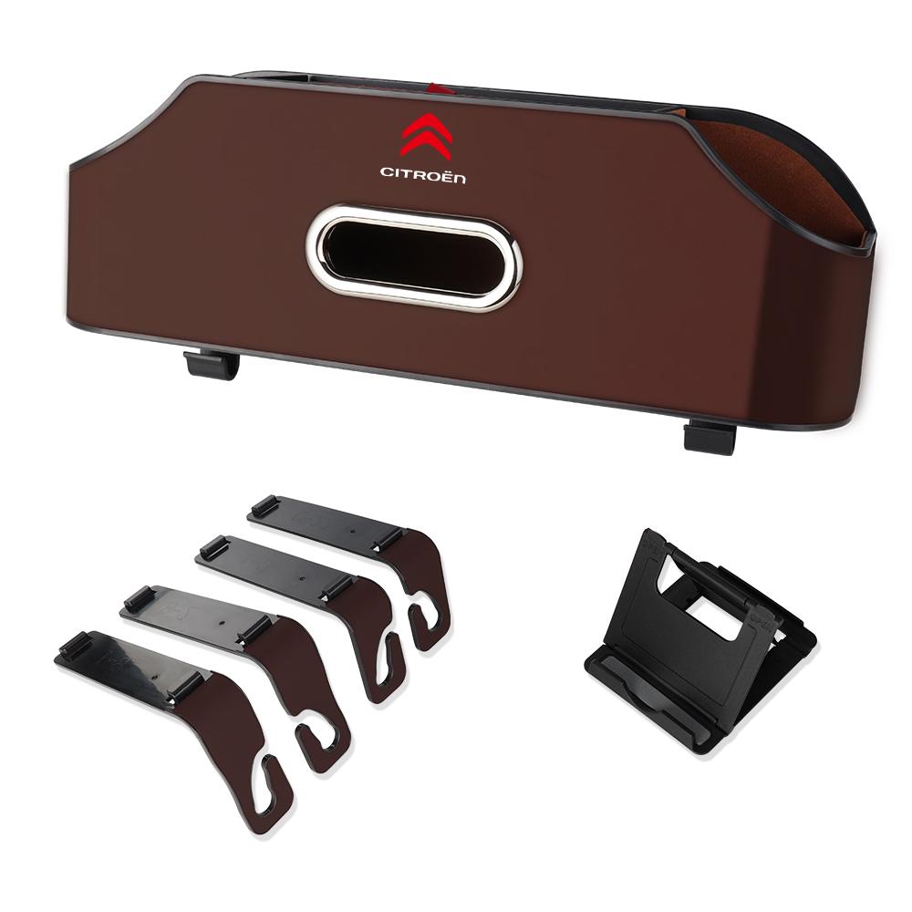 Multifunktionale Leder-Taschentuchbox Aufbewahrungsbox für die Rückseite des Autositzes Halter für Getränkebecher und Mobiltelefon für Citroen C1 C2 DS C4L VTS C-ELYSEE