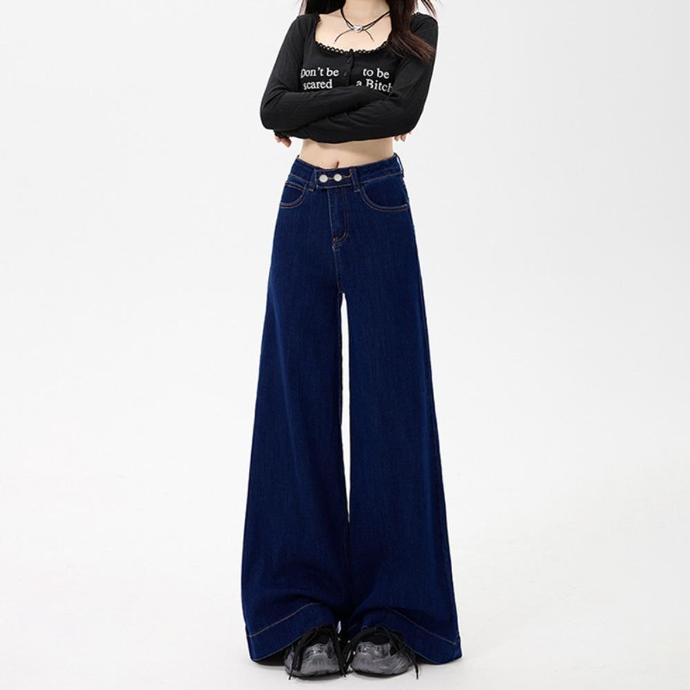 Harajuku Versatile High Waist Wide Leg Jeans Women's New Spring and Autumn Skinny Double Button Mopping Jeans Tide