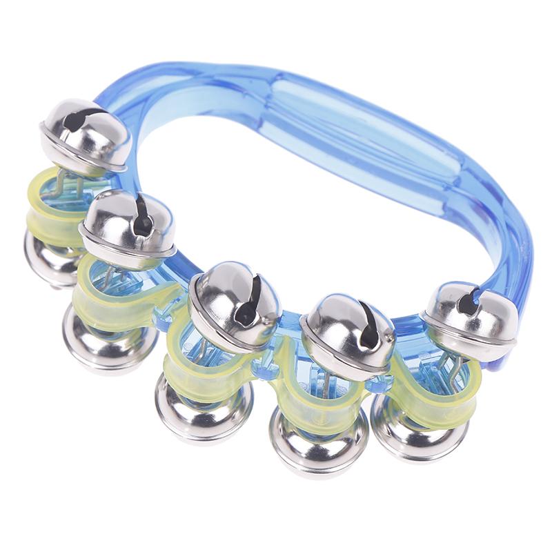 Двухрядные металлические звоночки, ручные ударные полумесяцы, тамбурины, музыкальный инструмент для детского сада, ручные колокольчики, игрушки синий