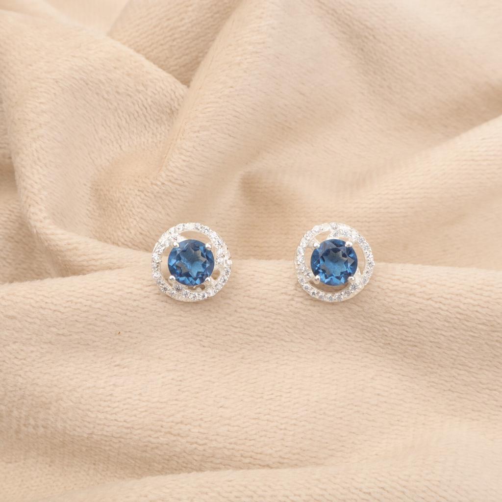 Rare London Blue Topaz  925 Sterling Silver Jewelry Zircon Stud Earrings 0.41" CZE-8-7