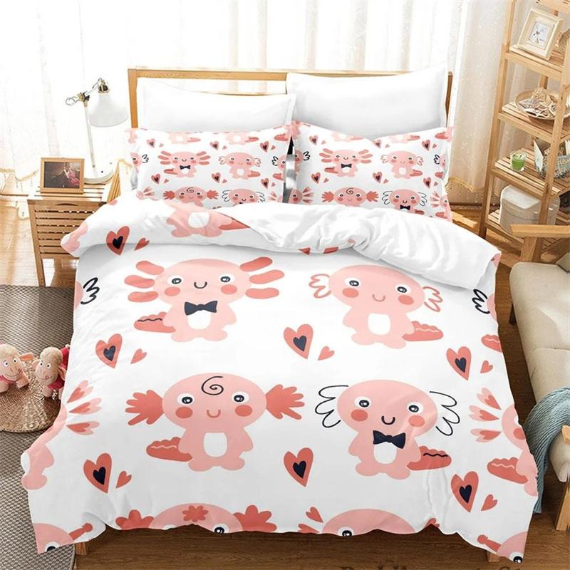 

Комплект постельного белья Kawaii Animal Axolotl Print Single Twin Full Queen King Size Bed Set Aldult Kid Bedroom Duvetcover Set 3D Anime 70x133cm 2pcs
