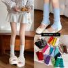 Socks College Style Spring And Autumn Medium Tube Stacking Socks Solid Color Lace Lolita Wool Leg Cover
