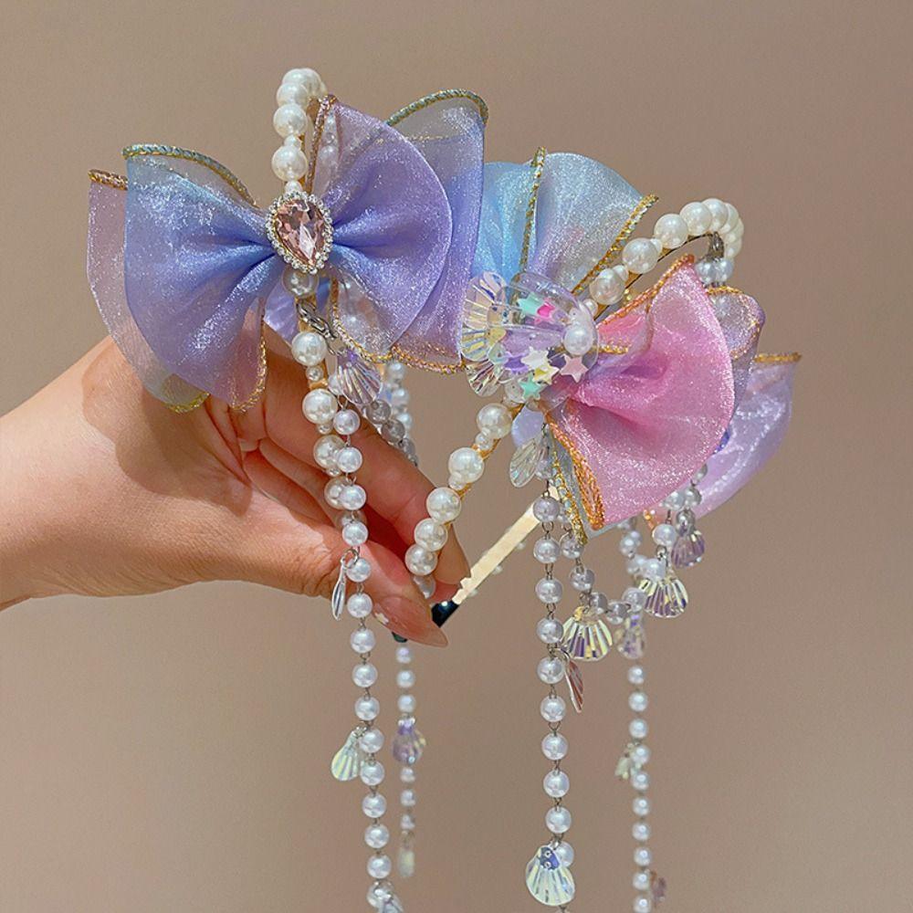 Elastic Bowknot Headband Exquisite Mermaid Hair Chain Sweet Headdress  Photography Headwear