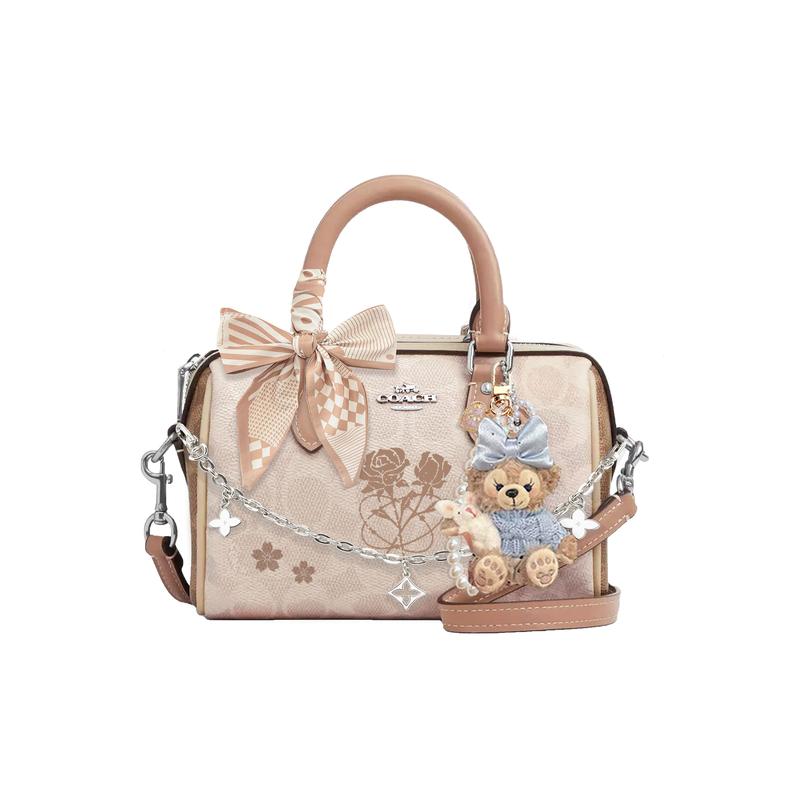 

COACH handbag [Customized bag] Rowan 18 brand logo detachable shoulder strap, sewn embroidered carriage logo, PVC Summer Dream Rose Basic Style коричневий