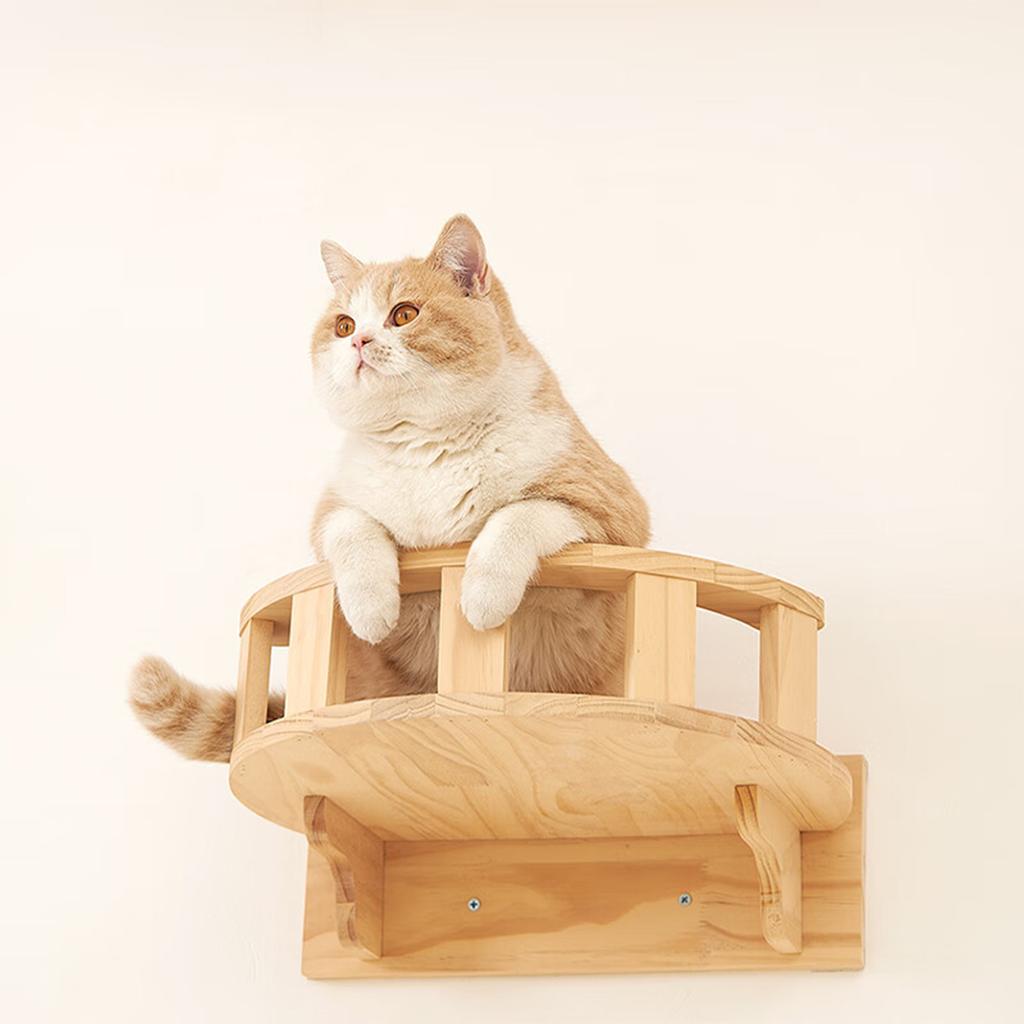 Wandmontierte Katzenregale Holz Katzen Ausguck Kletterregal Kätzchen Wandkletterbaum Möbel Vierstufige Treppe Indoor Katzenhängematte