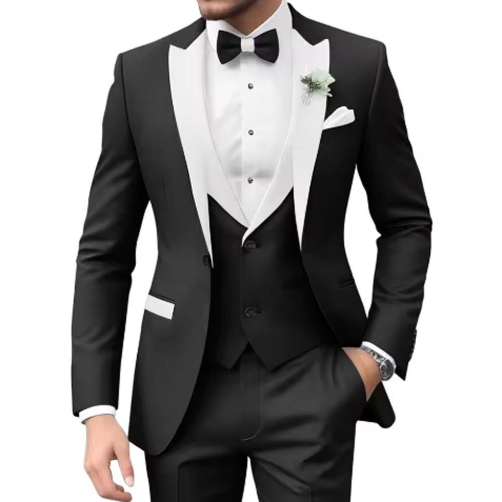 2025 New Men s Slim Fit Three Piece Suit Business Casual High End Fashionable Polyester Fiber Single Button Decorative Buttons S чёрный