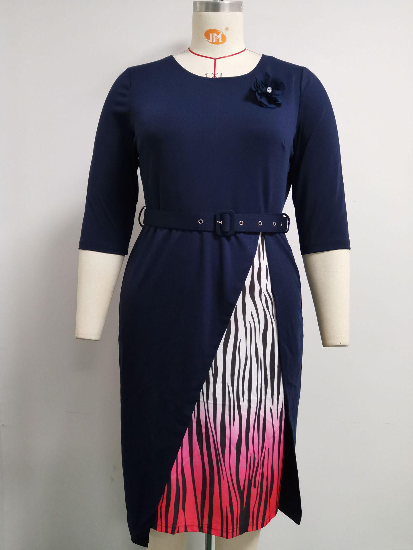 African Plus Size Women s Casual Three-Quarter Sleeve Black Dress 4XL синий