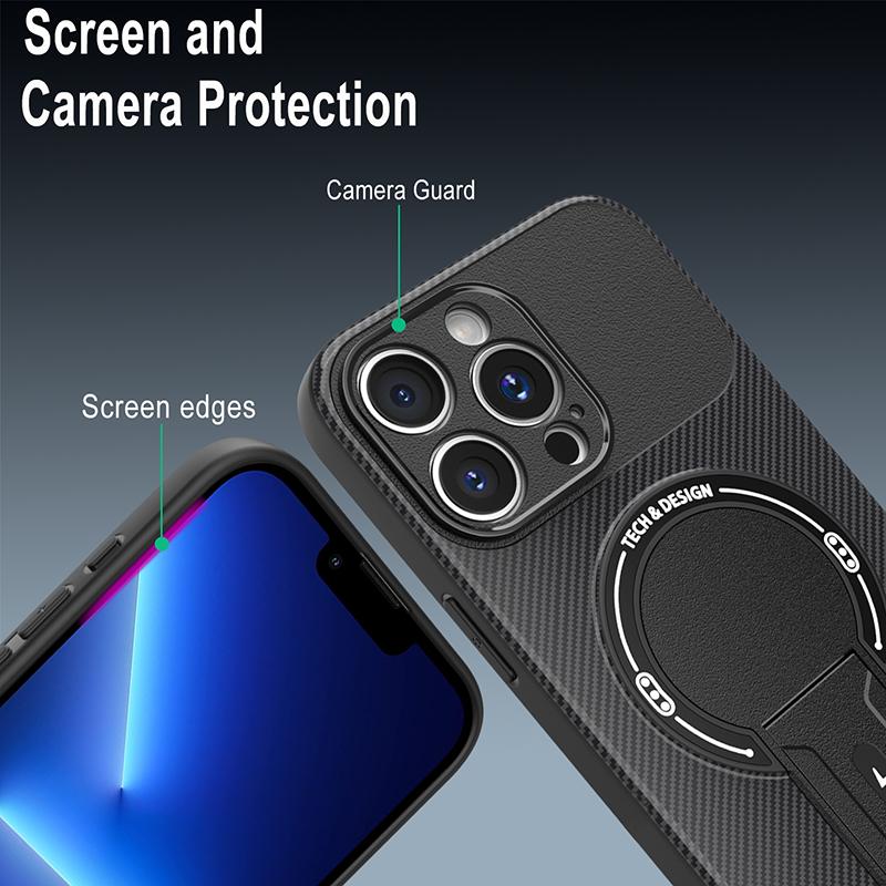 For Iphone 12 Carbon Fiber Magnetic Soft Phone Case For Iphone 12 Pro Max Kickstand Shockproof Mobile Back Cover Coque 12 Pro