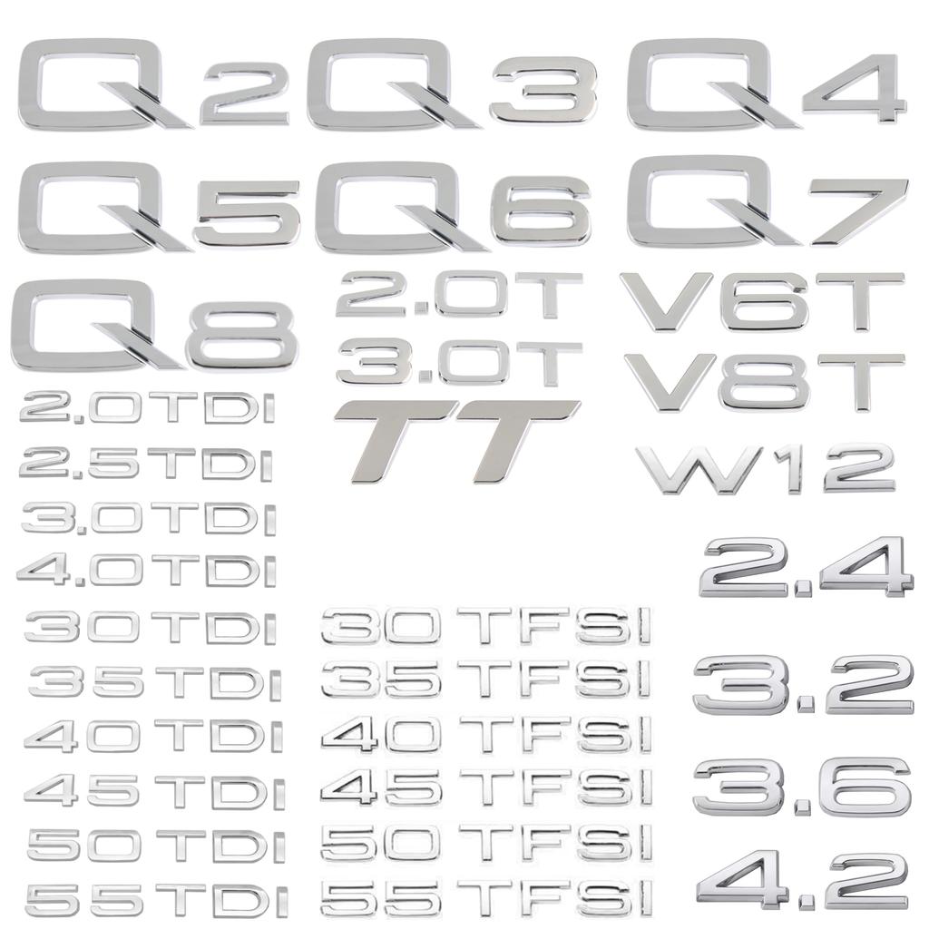 G7 Chrome Silver ABS Numbers Letters Q2 Q3 Q4 Q5 Q6 Q7 Q8 TDI TFSI 2.0T Emblem For QQ6 Q series Car Fender Trunk Rear Logo Sticker