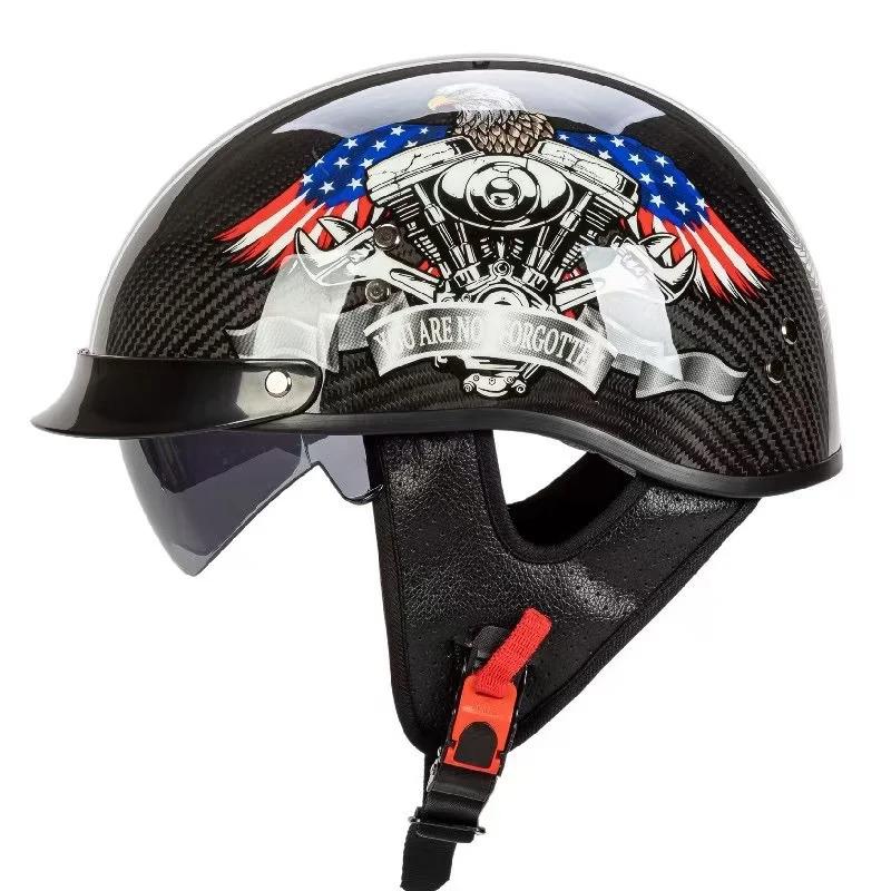 Carbon Fibre Motorcycle Helmet Retro Moto Helmet DOT Approved Capacete De Moto Cycling Half Helmet Motorcycle Equipments