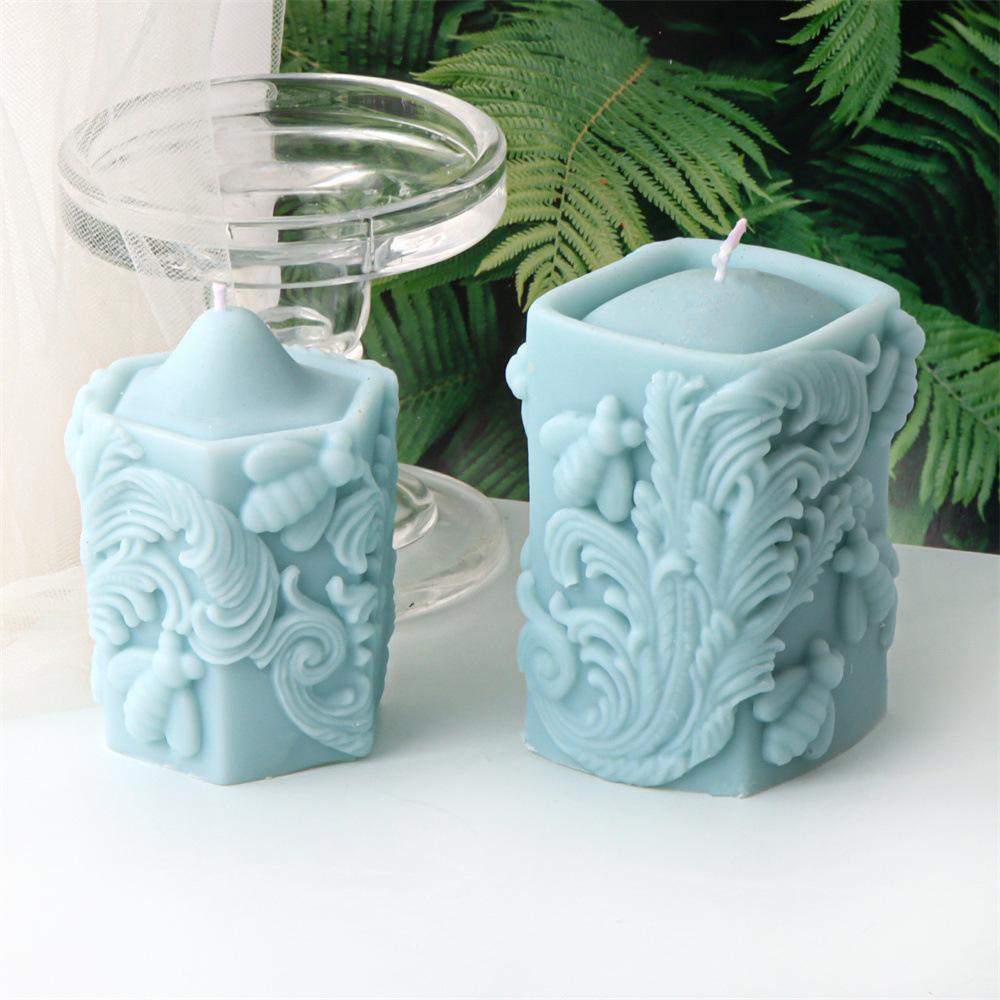 3D Retro Totem Relief Bee Honeycomb Candle Silicone Mold Cylindrical Square Column Pattern Cylindrical Candle Mould Gypsum Molds