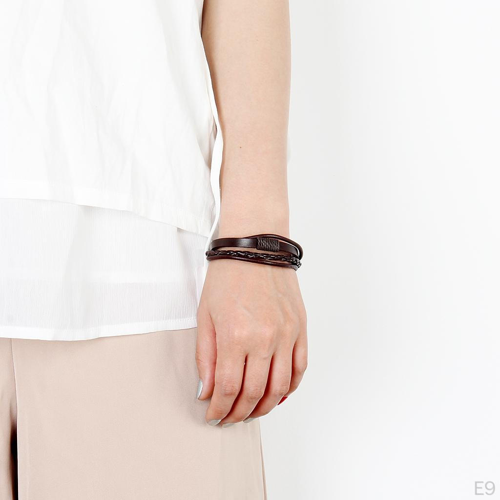 Women Multi Strand String Pull Tie Bracelet Braided PU Leather