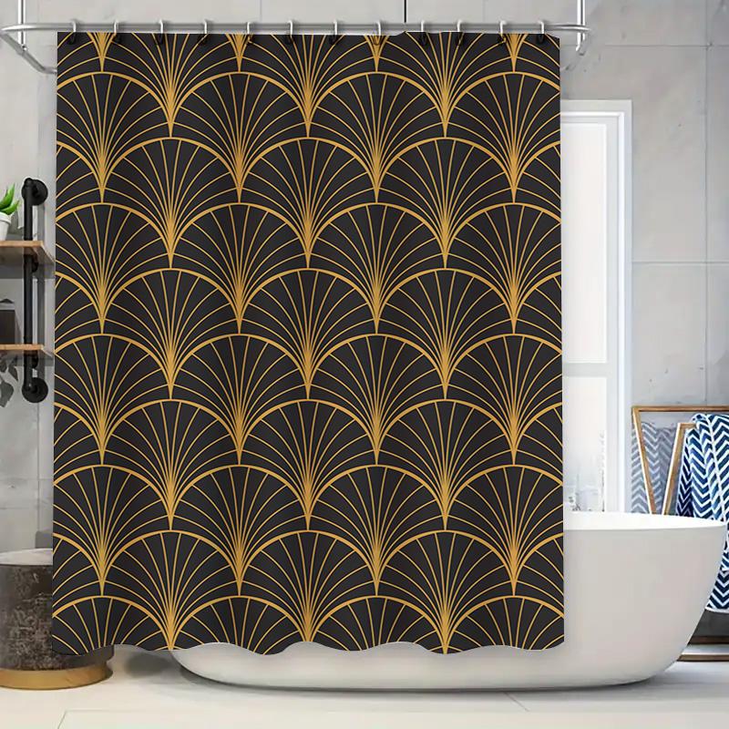 

Vintage Art Deco Gold Black Shower Curtain: Waterproof Fabric Home Decor For Bathtub Bathroom Luxurious Decorative Window Treatm W60H190(CM)-1 Pcs