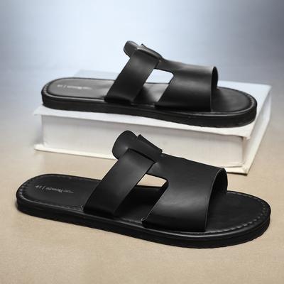 Fashi Men's Slippers Quality Leather Beach Sandals  Casual N-slip Flat Shoes Lightweight Clogs Roman Shoes Flip Flops