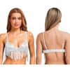 Shiny Sequin Tassel Bra for Womens S-3XL - Swing Fringe Bralette No-pad Wireless Top for Belly Dance Disco Dancewear