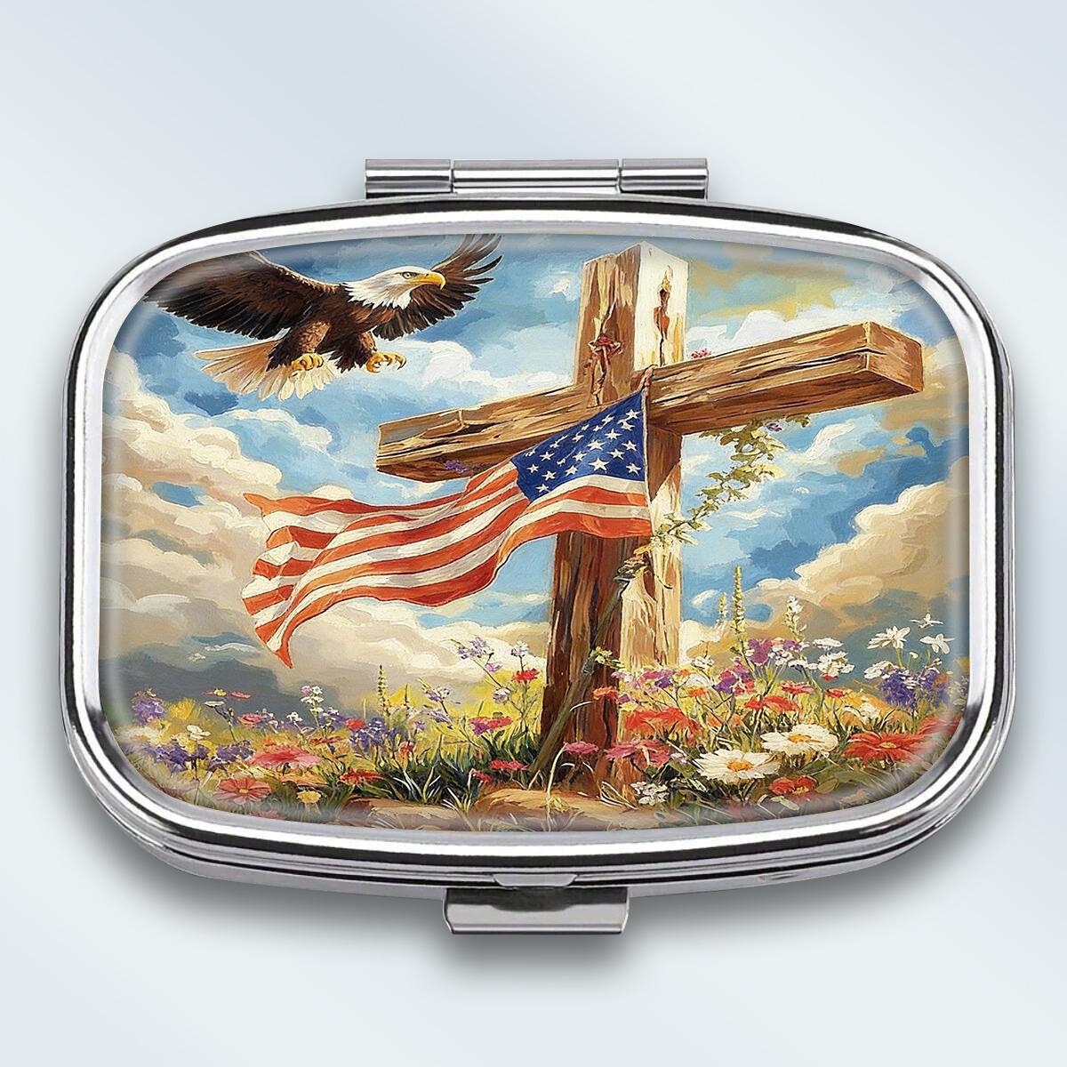 

Portable Pill Box with 2 Compartments, Mini Metal Medicine Organizer Case, Cute Printed Pill Container for Vitamins, Pills, Jewelry, Travel, Daily Use