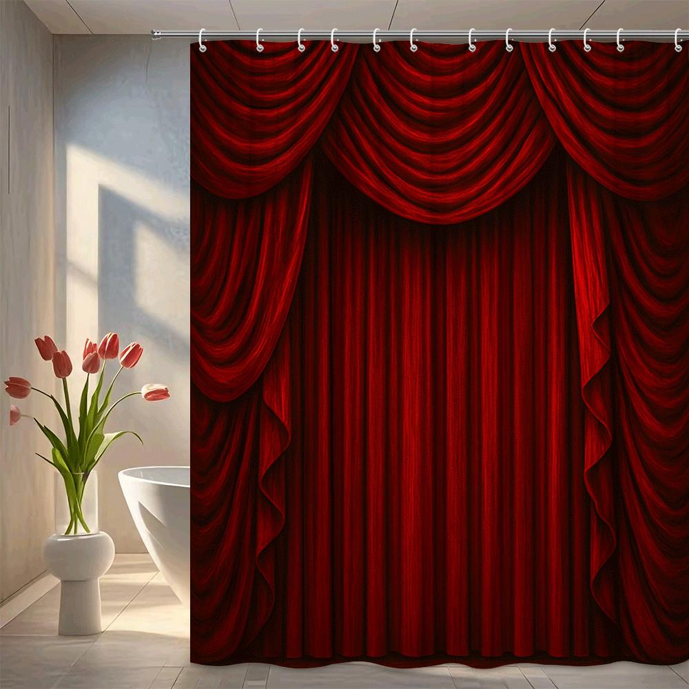 

Red Velvet Theater Curtain Shower Curtain Dramatic Stage Drapes Elegant Luxury Bathroom Decor Waterproof Easy To Install W60H190(CM)-1 Pcs
