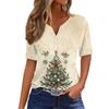 Women's T Shirt Christmas Print Button Short Sleeve Daily Weekend Fashion Basic V- Neck Regular Top