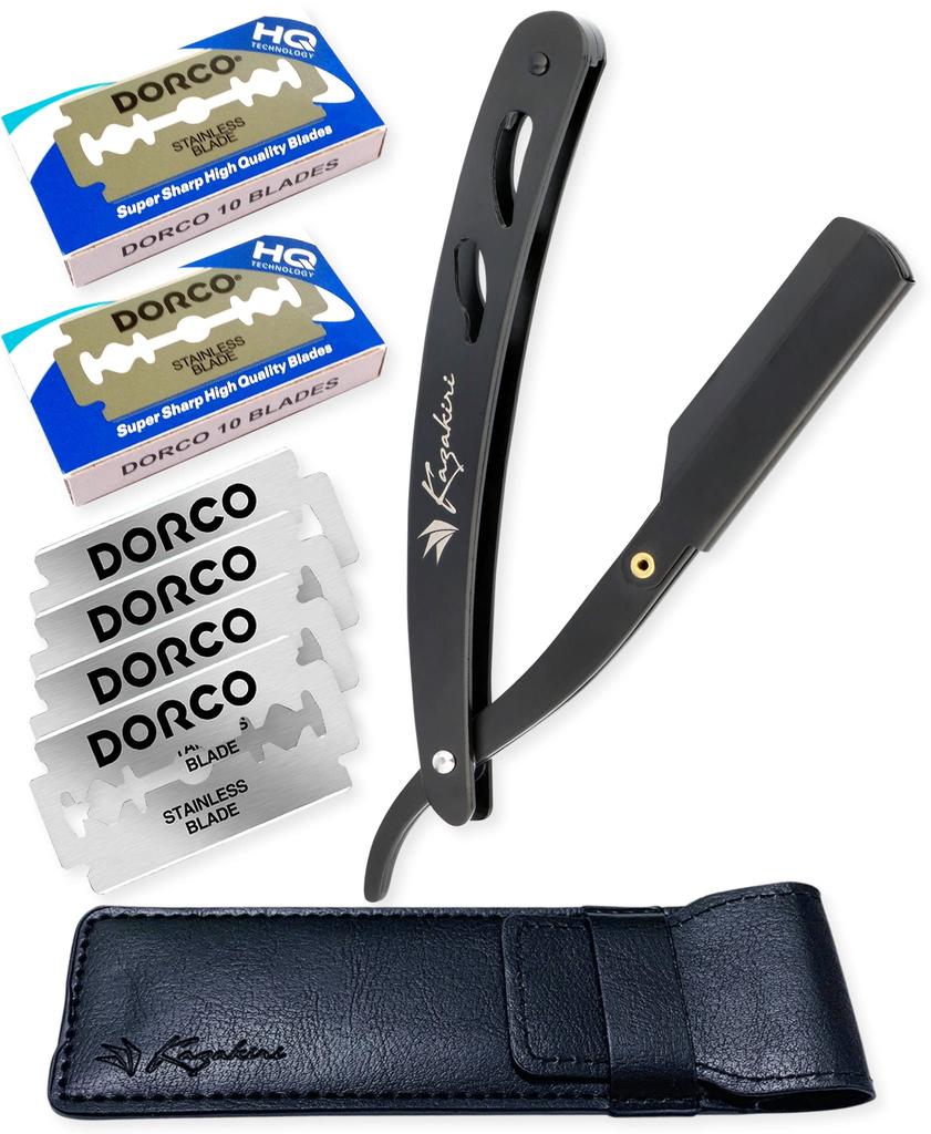 Kazakiri Razor by a Professional Barber X Impressive Close Beard Shaver Facial Shaver 40 Replacement Blades with Case Western Razor Single Blade
