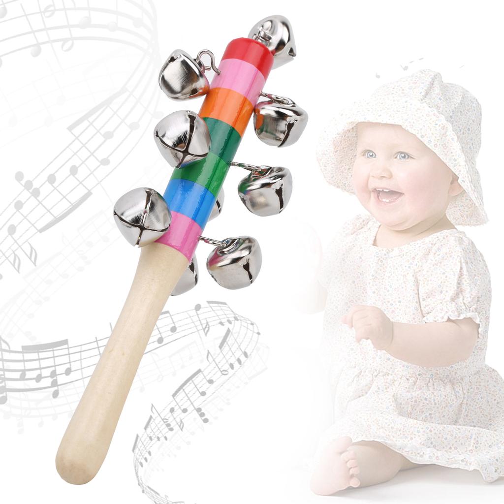 5pcs Handle Wooden Bells Colorful Percussion Instrument Infant Baby Rattle Toys with 10pcs Small
