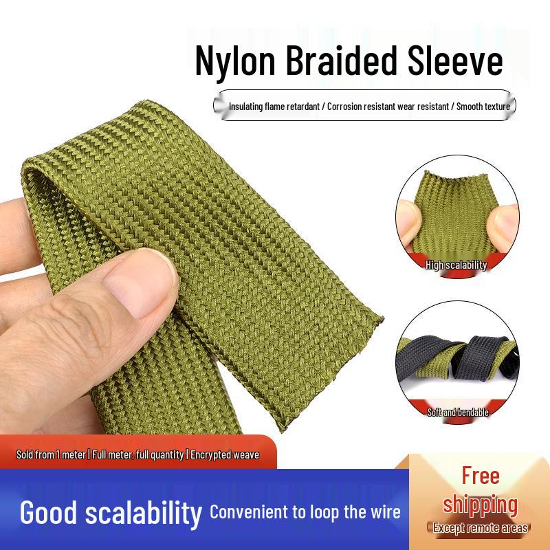 Flame-Retardant Black Nylon Braided Mesh Sleeve for Cable Protection 4mm Black 1m