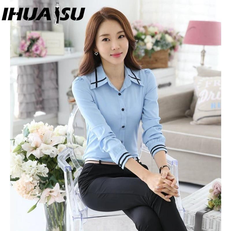 IHUASU Women's Fashion Casual Solid Color Print Long Sleeve POLO Neck Blouses & Shirts