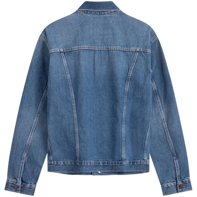Calvin Klein Classic Label Studded Button-Down Collar Cotton Denim Jacket Men Jackets Denim-Blue 40TM715