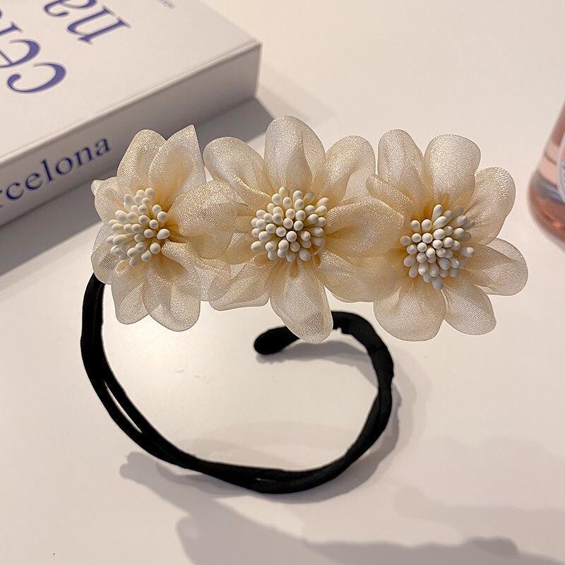 New Hair Coiler Female Flower Ball Head Lazy Hair Coil Artifact Net Celebrity Pearl Korean Headdress Hair Accessories