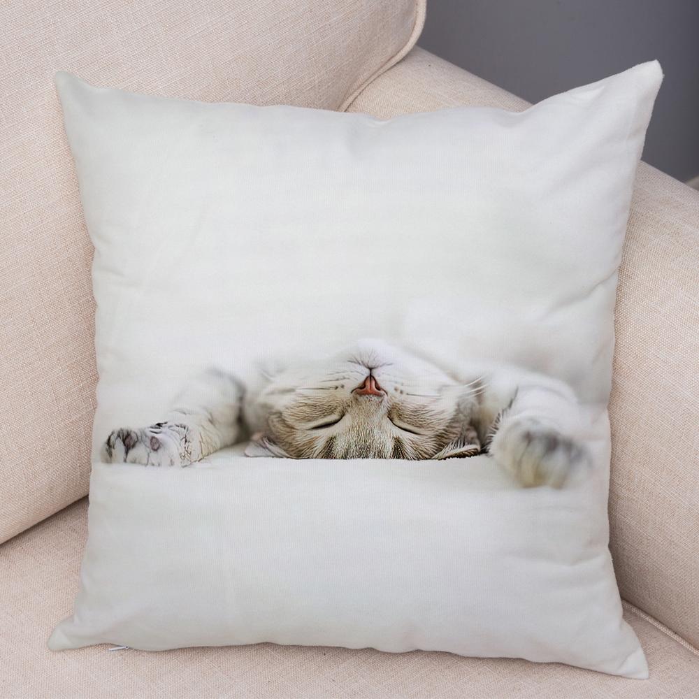 Cute Cat Dog Photo Cushion Cover Realistic Animal Portrait Print Soft Blend Sofa Living Room Bedroom Home Decor Throw PillowCase