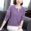 Frühling und Herbst Baumwoll-T-Shirt Damen Langarm Koreanische Mode All-Match Locker Unterhemd Bedrucktes Oberteil