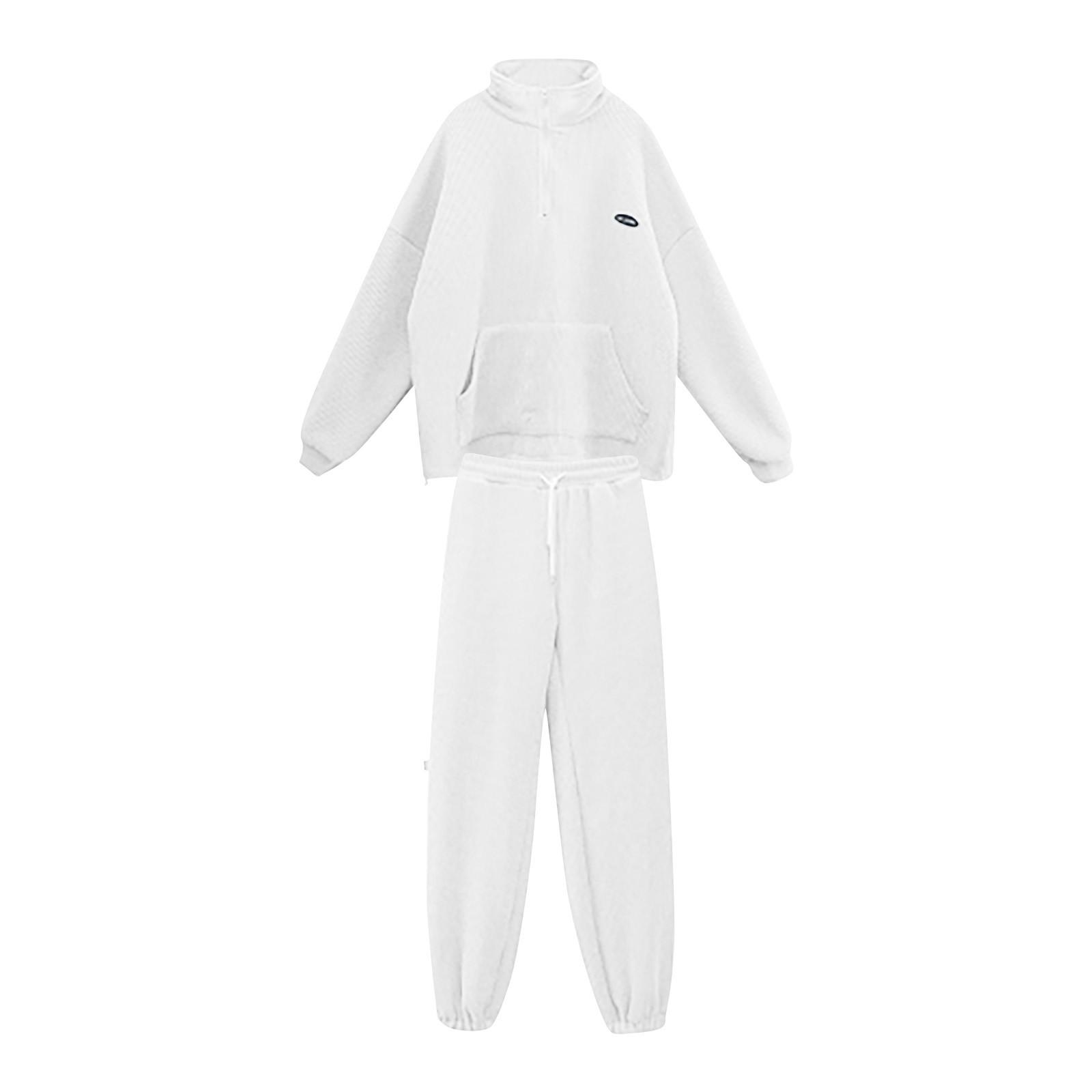 

Женский костюм, спортивная одежда, корейский стиль, свободный модный повседневный комплект из двух предметов для бега XL белый