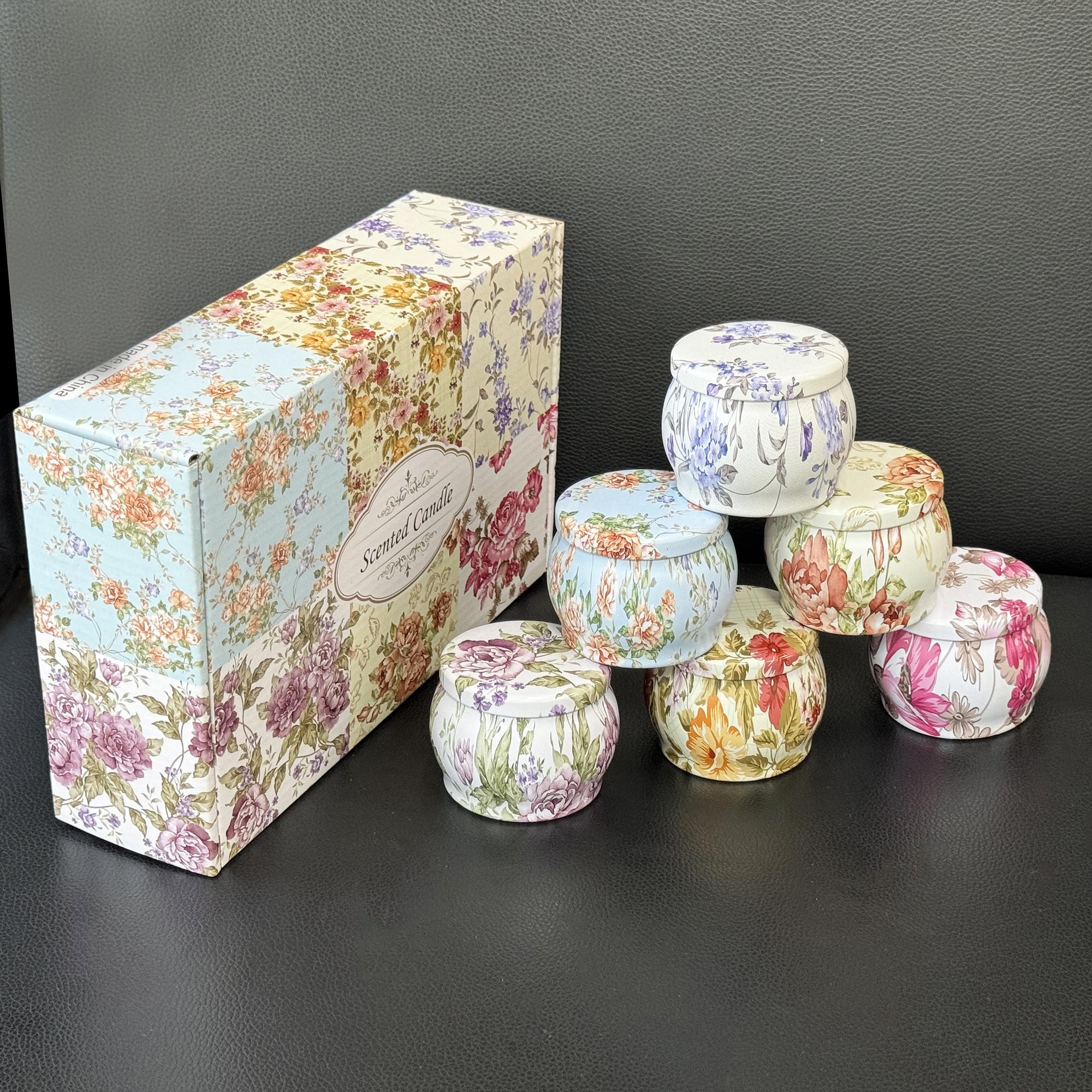 

1 Box of 6 Tin Can Candle Set Soy Wax Essential Oil Dried Floral Scented Candle Gift Set Wedding Birthday Gift Home Decoration