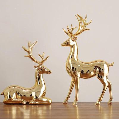 Gold-Plated Reindeer Figurine: Nordic Fashion Home Decor Ornaments for Living Room and Cabinet Display.