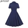 BITCED Women's Single-Breasted Wide-Skirted Retro-Style Waist-Cinched Solid-Colour Dress