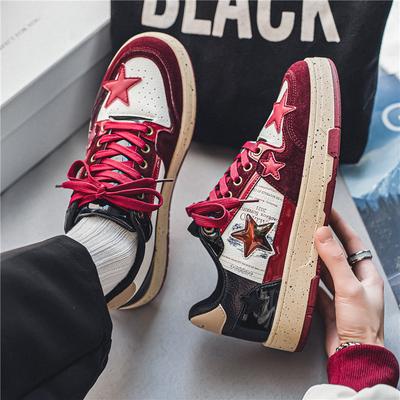 Schuhe Herrenschuhe trendige Schuhe Frühling bordeauxrot Low-Top Sport-Board-Schuhe Jungen Nischendesign vielseitige Freizeitschuhe dicke Sohle