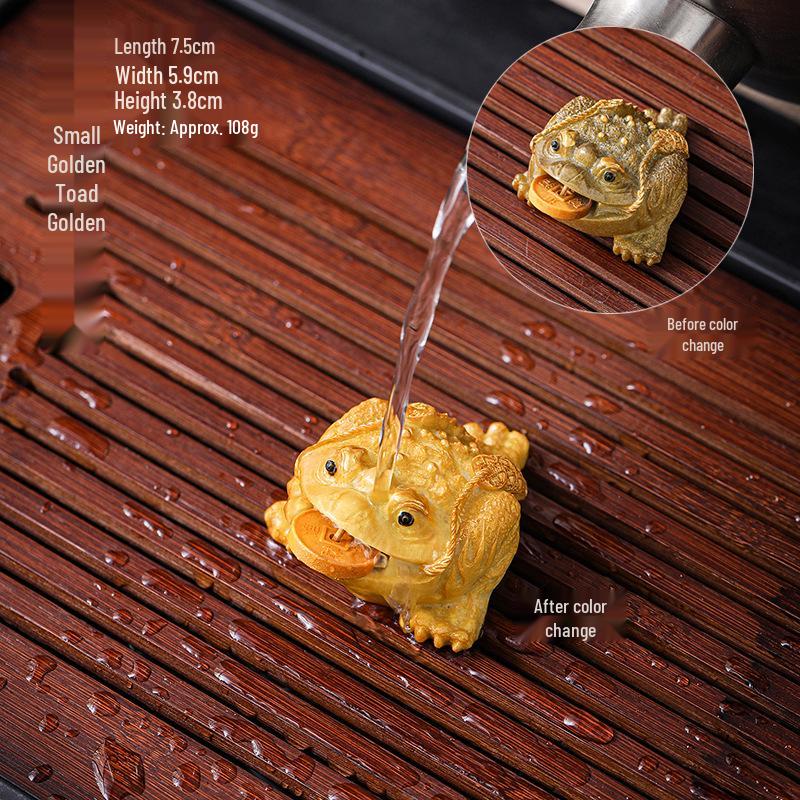 Golden Toad Tea Pet: Color-Changing Monk & Pixiu Water Spraying Tea Table Ornament Accessories Set