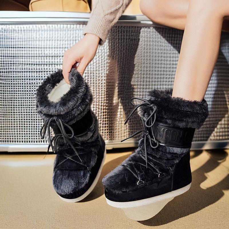 Fashion Waterproof Snow Boots Women's 2025 Winter New Thickened Thermal Sleeve Cotton Boots Non-slip and Wear-resistant Moon Boots