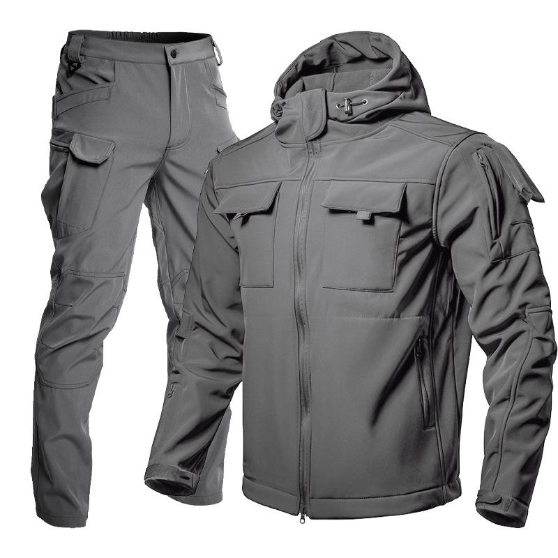 Men's Winter Fleece-Lined Softshell Jacket and Pants Set for Outdoor Activities
