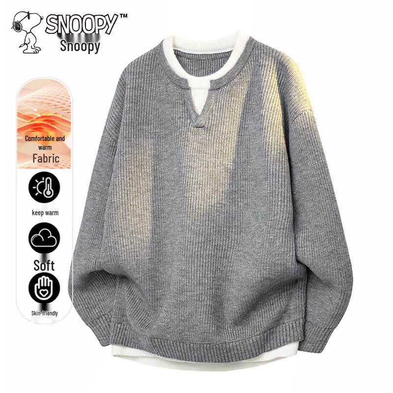 SNOOPY Men's Mock Two-Piece Round Neck Sweater