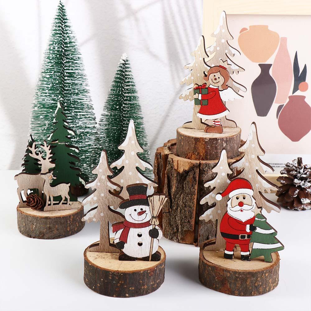 Cute Christmas Wooden Accessories Cartoon Xmas Tree Accessories Christmas Desktop Ornaments  Table