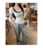 2026 Summer Korean Style Slim-Fit Wool T-Shirt for Women - Spicy U-Neck, Short-Sleeved, Sexy & Trendy
