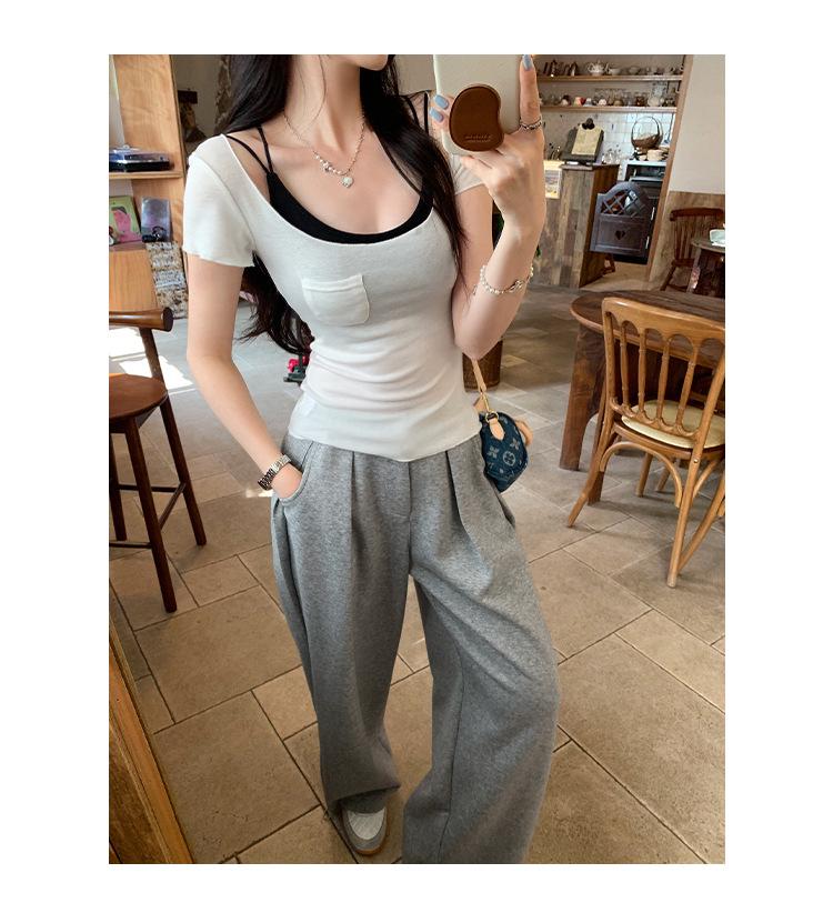 2026 Summer Korean Style Slim-Fit Wool T-Shirt for Women - Spicy U-Neck, Short-Sleeved, Sexy & Trendy