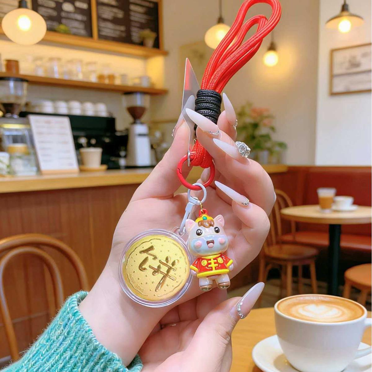 2026 Pure Gold 999 Peace & Joy Charm: Wealth Bag & Small Horse Pendant Keychain
