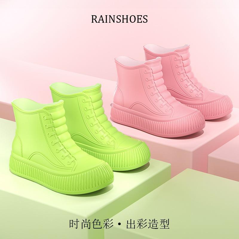 Fashion short and medium women's rain boots matte thickened flat heel non-slip women's water boots outdoor women's shoes wading shoes glue rain shoes